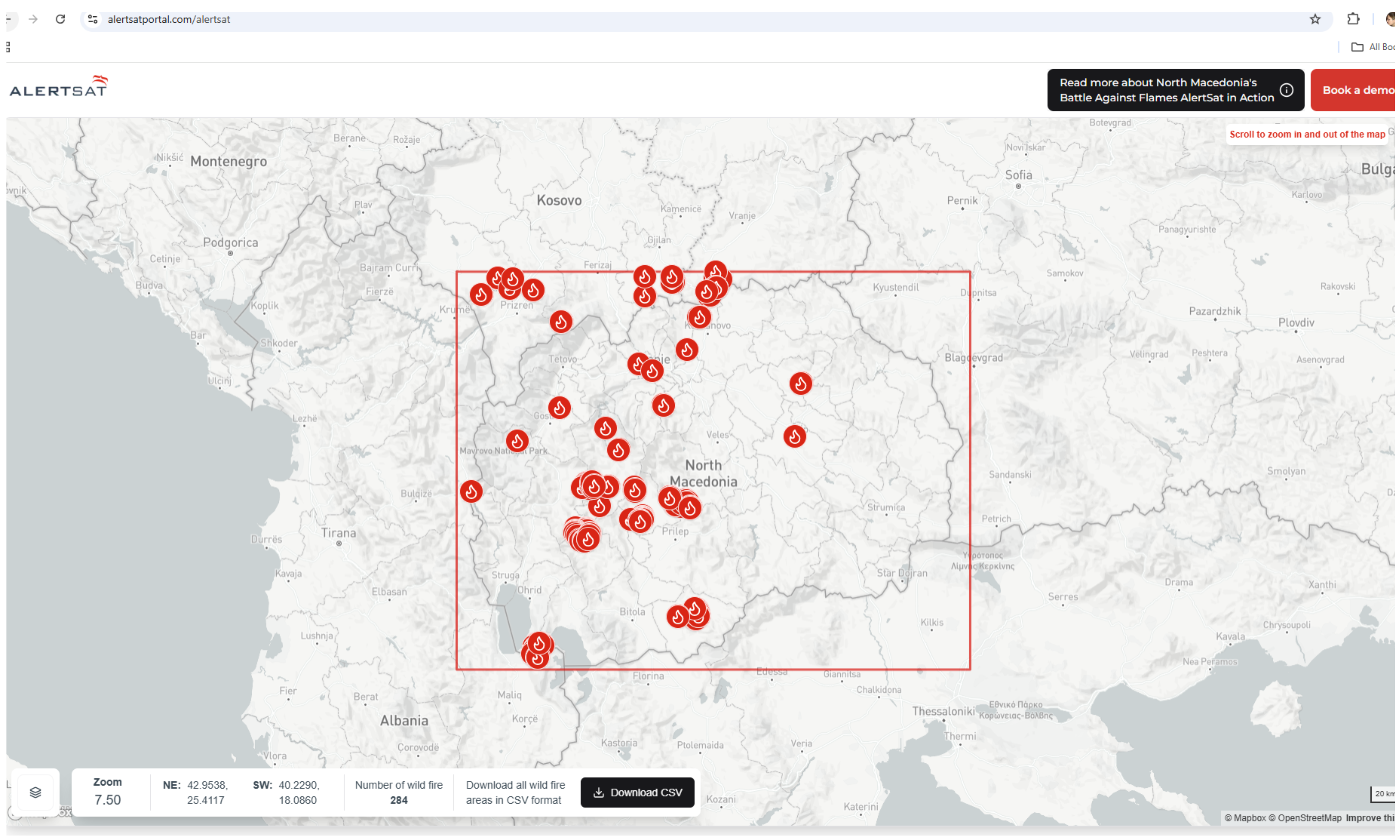 AlertSat Fire Monitoring Map